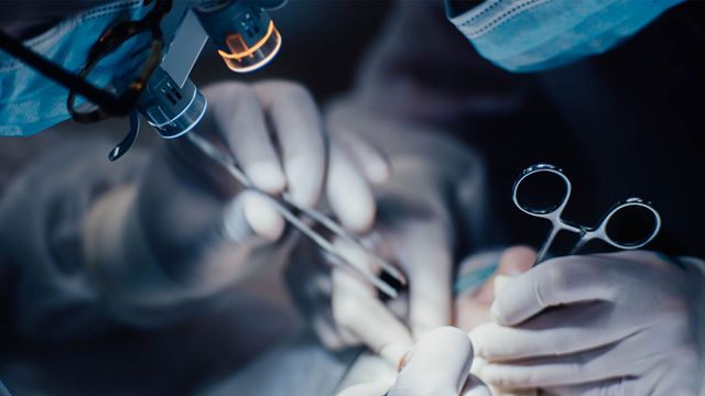 Surgeons performing surgery. 