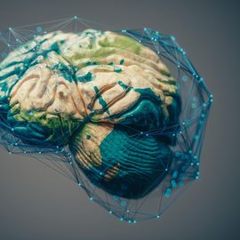 3D-rendered brain shaped like Earth with neural network overlay, symbolizing global Alzheimer’s research. 