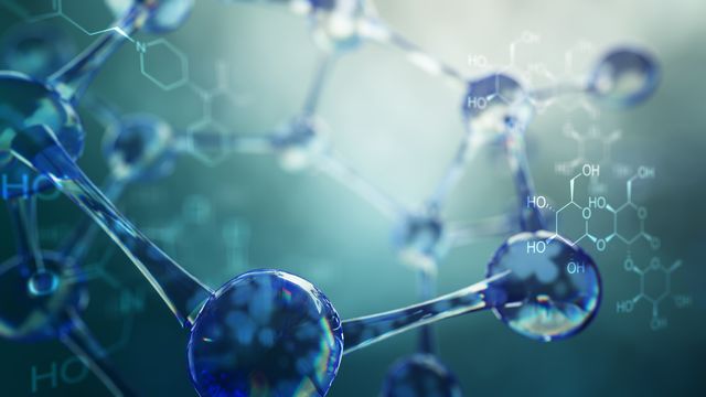 A digital illustration of a large molecule structure. 