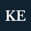 White letters "KE" on a navy background.
