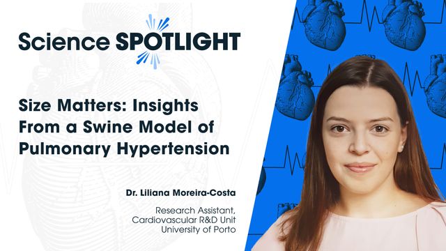 Science spotlight episode featuring an image of Dr Liliana Moreira-Costa in front of cardiovascular imagery  