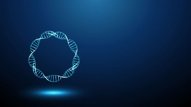 Digital illustration of a glowing circular DNA strand representing minicircle DNA structure. 